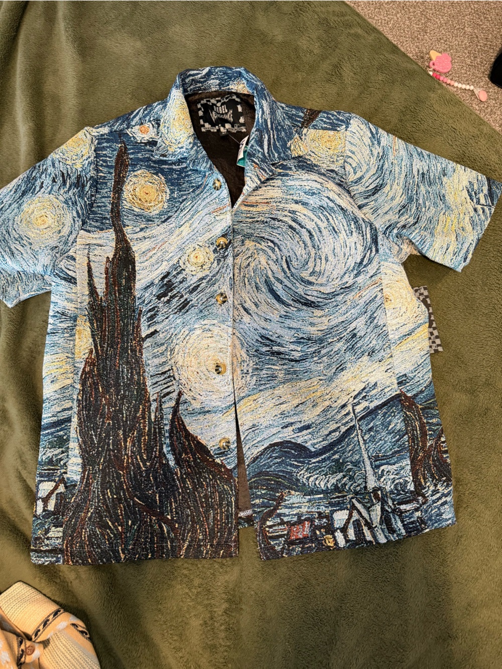 rebels Men’s Short-Sleeve Shirt in Blue, Cream, Yellow Starry Print